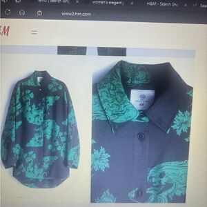 H&M Black and Green Casual Button Down Shirt size XL